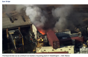 Extremt intensiv och svårsläckt batteribrand i Perth Batteribrand i Perth Australien