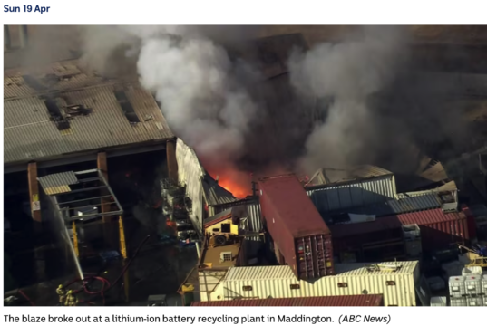 Extremt intensiv och svårsläckt batteribrand i Perth Batteribrand i Perth Australien